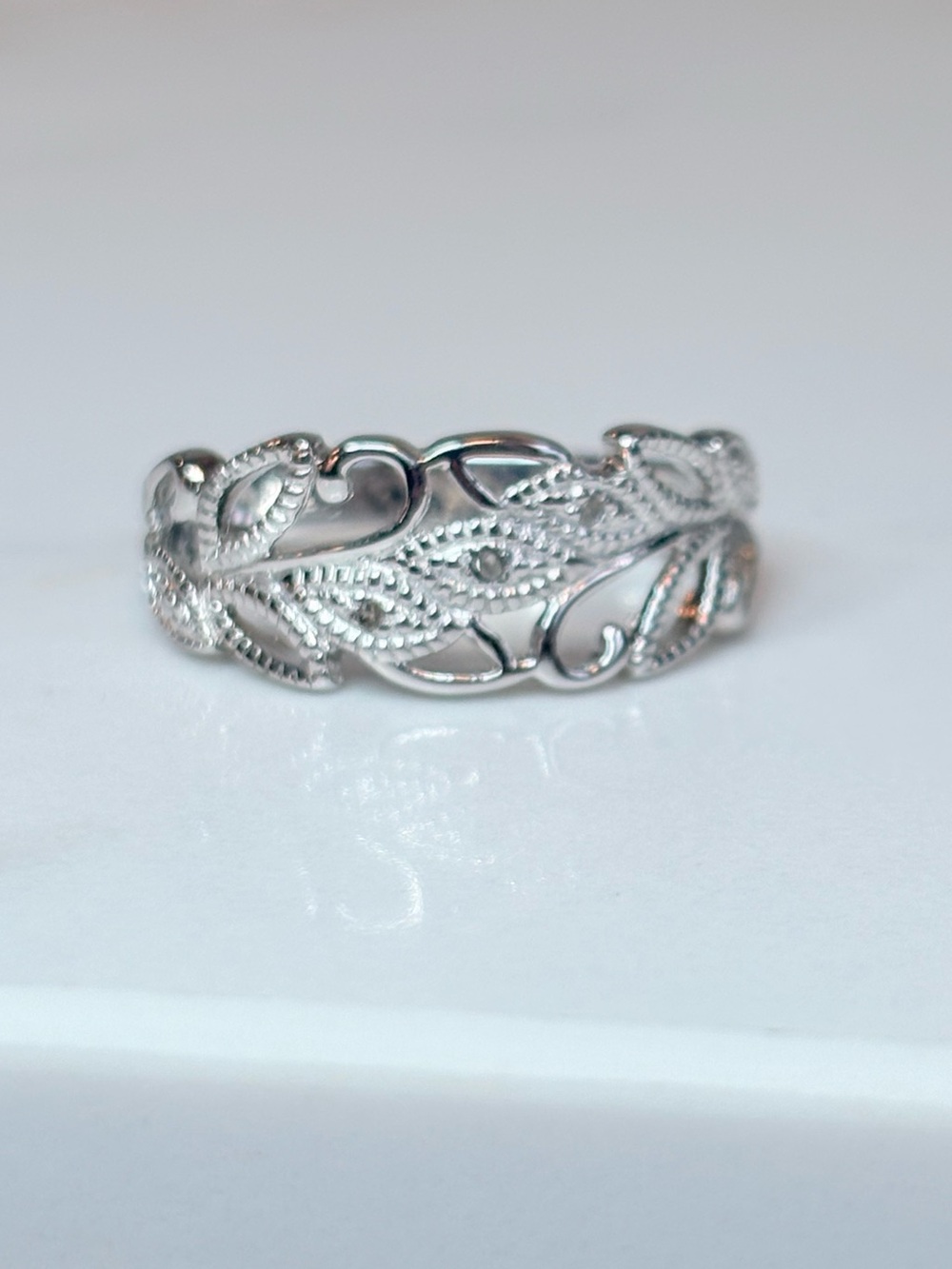 Genuine Diamond Accent Sterling Silver 925 Filigree Openwork Ring Size 10 NIB